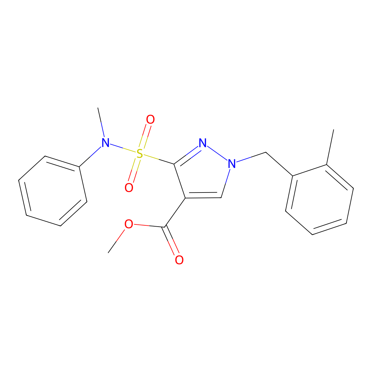 methyl 3-(N-methyl-N-phenylsulfamoyl)-1-(2-methylbenzyl)-1H-pyrazole-4-carboxylate molecular structure, CAS 1251602-31-9