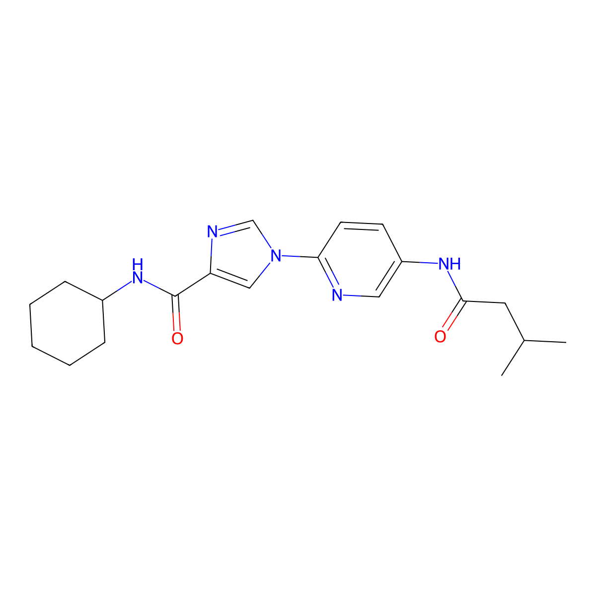 N-cyclohexyl-1-{5-[(3-methylbutanoyl)amino]pyridin-2-yl}-1H-imidazole-4-carboxamide molecular structure, CAS 1251602-33-1