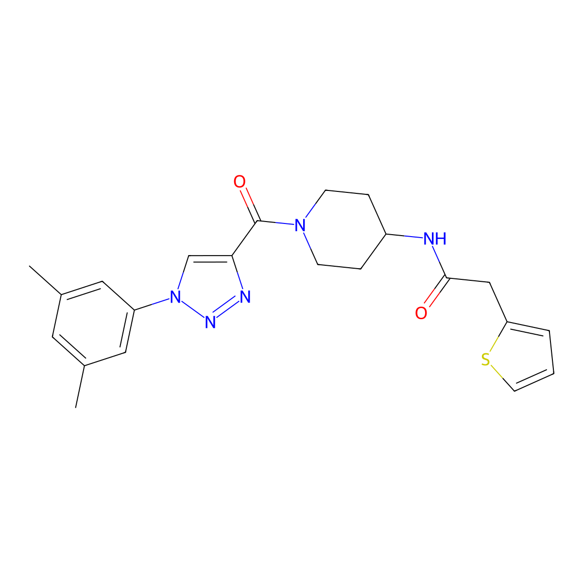 N-(1-(1-(3,5-dimethylphenyl)-1H-1,2,3-triazole-4-carbonyl)piperidin-4-yl)-2-(thiophen-2-yl)acetamide molecular structure, CAS 1251602-36-4