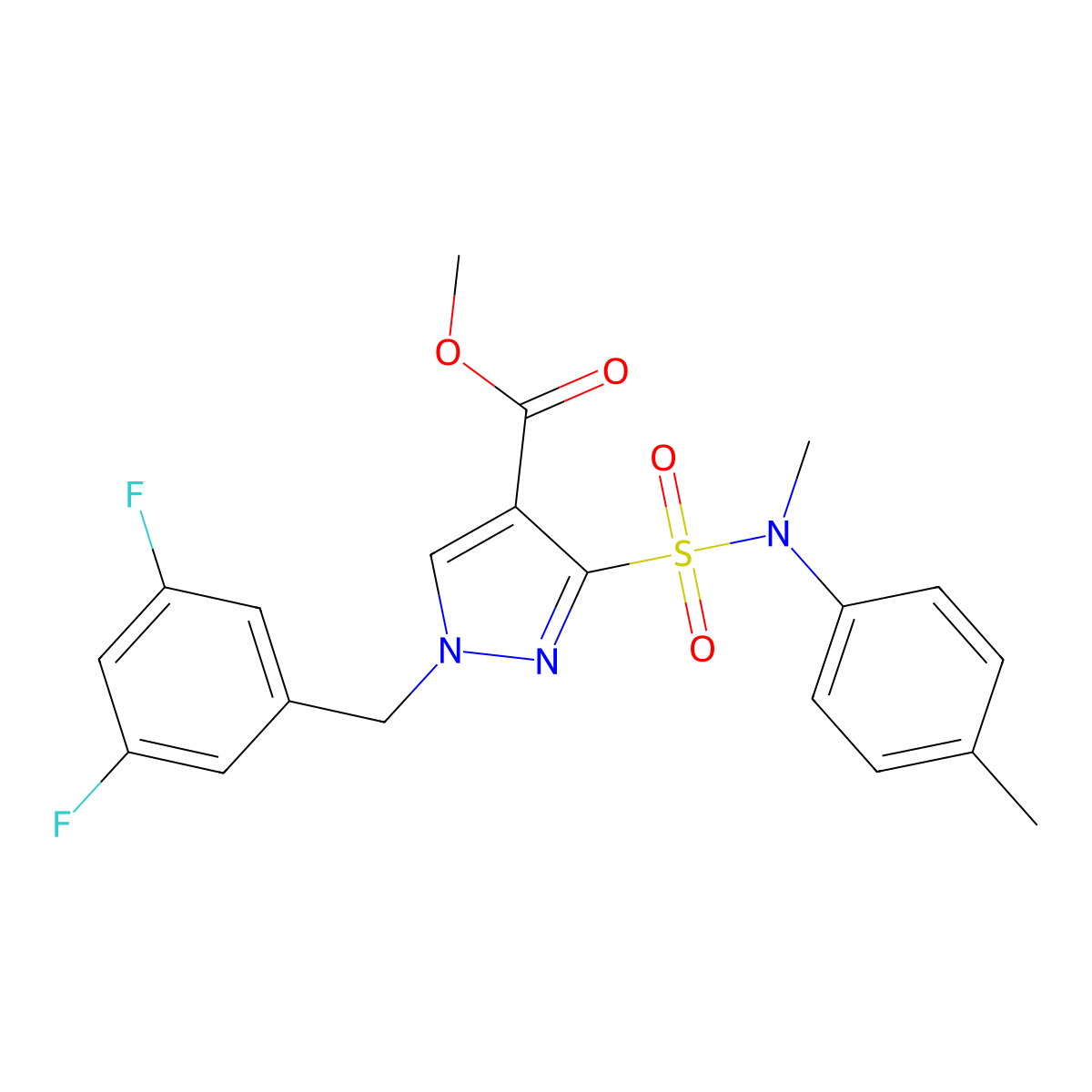 methyl 1-(3,5-difluorobenzyl)-3-(N-methyl-N-(p-tolyl)sulfamoyl)-1H-pyrazole-4-carboxylate molecular structure, CAS 1251602-38-6