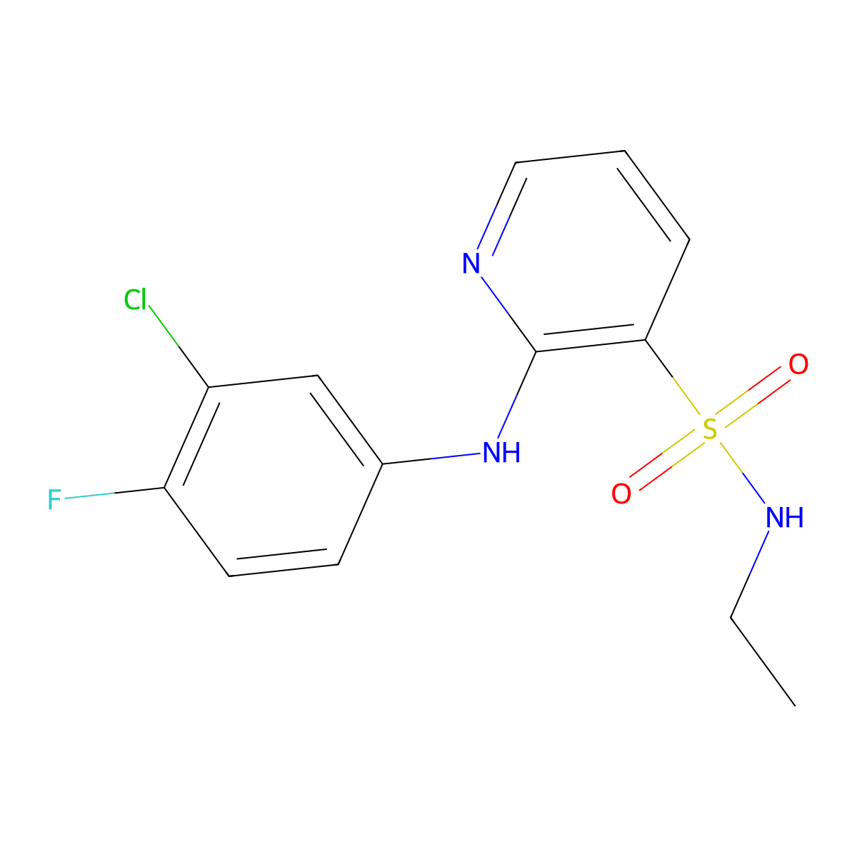 2-[(3-chloro-4-fluorophenyl)amino]-N-ethylpyridine-3-sulfonamide molecular structure, CAS 1251602-42-2
