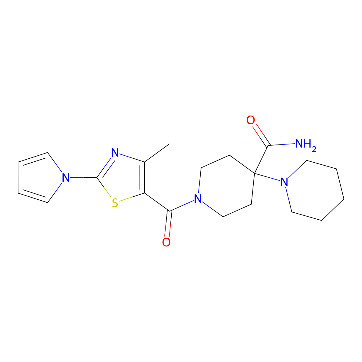 1'-(4-methyl-2-(1H-pyrrol-1-yl)thiazole-5-carbonyl)-[1,4'-bipiperidine]-4'-carboxamide molecular structure, CAS 1251602-47-7