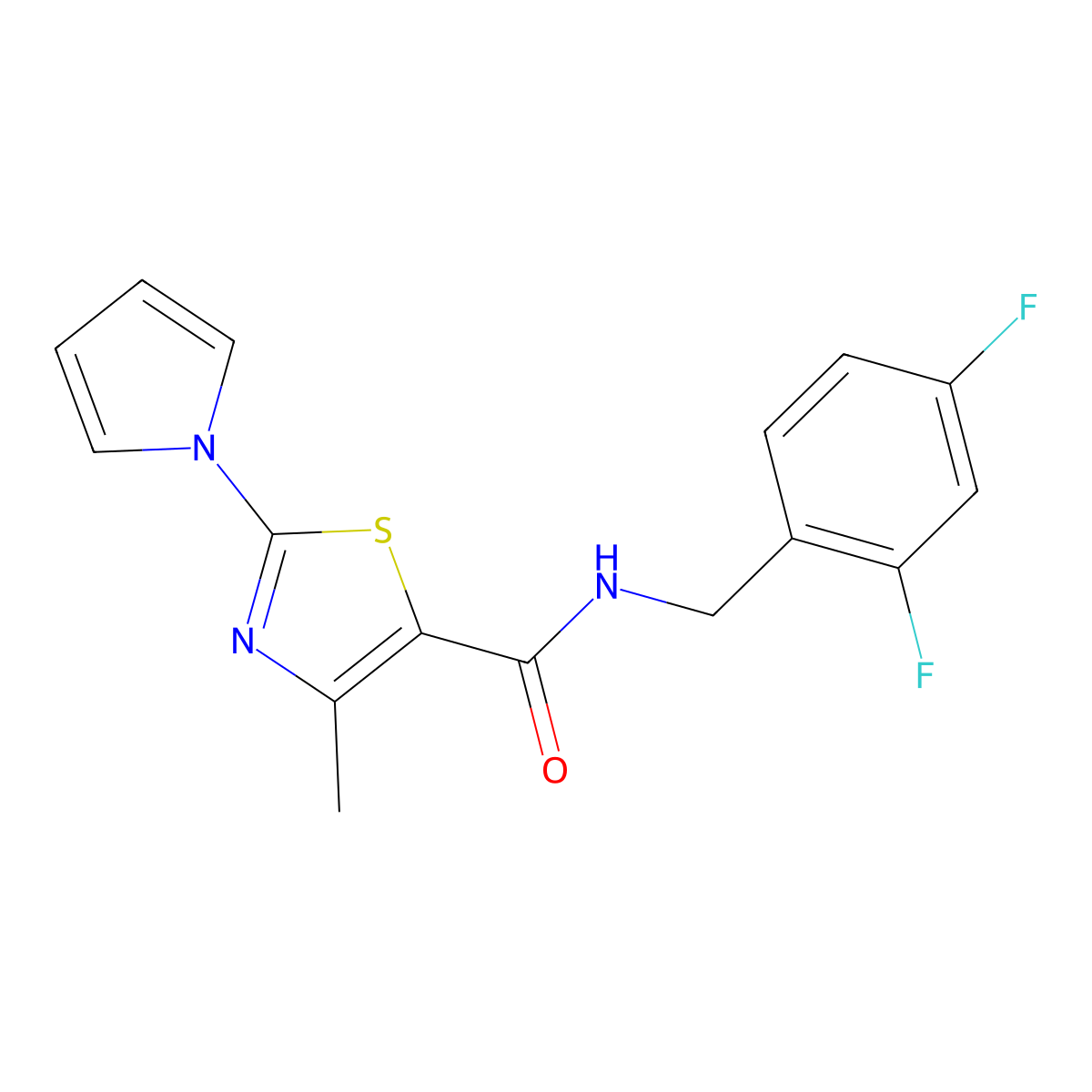 N-(2,4-difluorobenzyl)-4-methyl-2-(1H-pyrrol-1-yl)-1,3-thiazole-5-carboxamide molecular structure, CAS 1251602-51-3