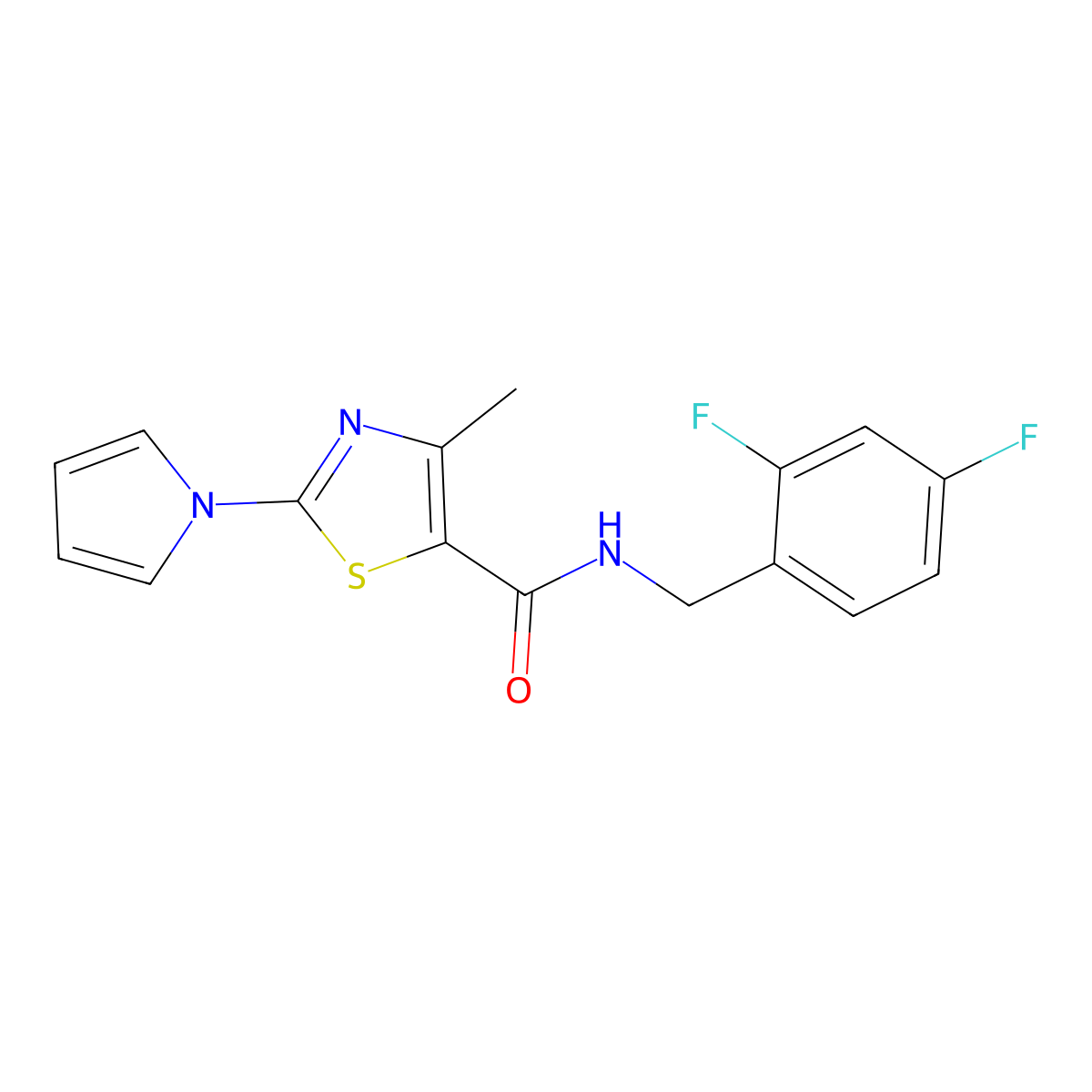 N-(2,4-difluorobenzyl)-4-methyl-2-(1H-pyrrol-1-yl)-1,3-thiazole-5-carboxamide molecular structure, CAS 1251602-51-3