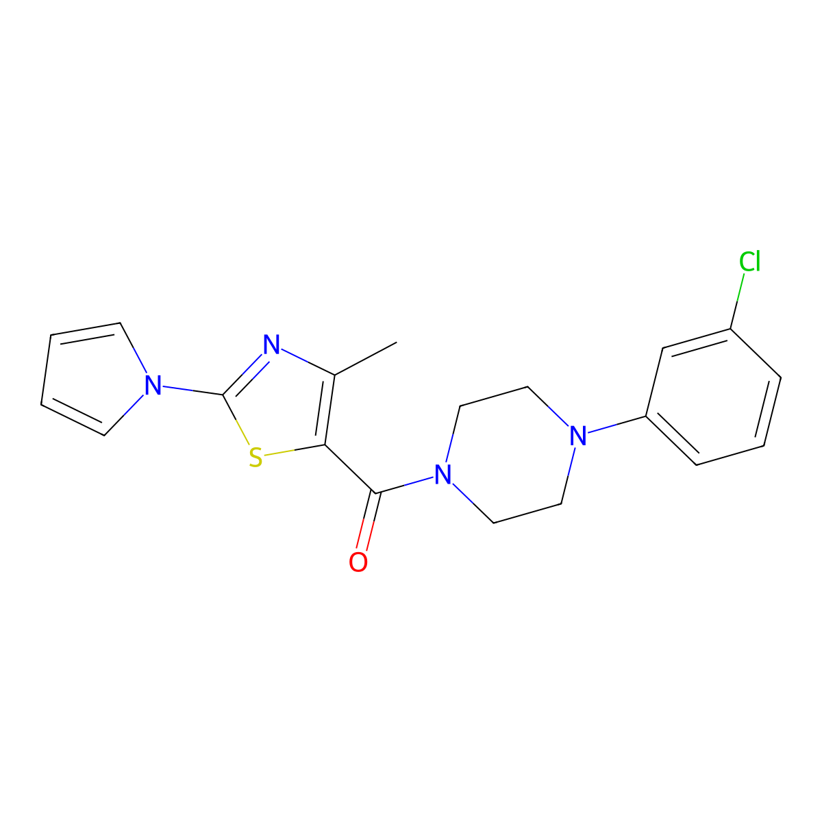 (4-(3-chlorophenyl)piperazin-1-yl)(4-methyl-2-(1H-pyrrol-1-yl)thiazol-5-yl)methanone molecular structure, CAS 1251602-54-6