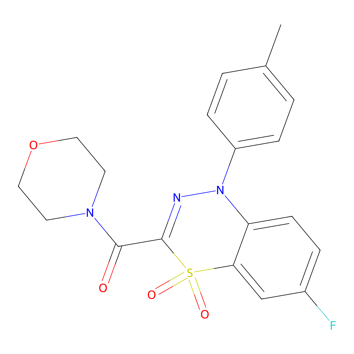 6-fluoro-1-(4-methylphenyl)-3-(morpholine-4-carbonyl)-1H-4lambda6,1,2-benzothiadiazine-4,4-dione molecular structure, CAS 1251602-57-9