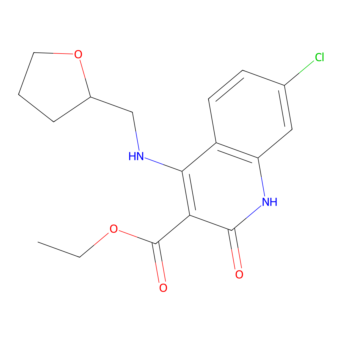 Ethyl 7-chloro-2-oxo-4-(((tetrahydrofuran-2-yl)methyl)amino)-1,2-dihydroquinoline-3-carboxylate molecular structure, CAS 1251602-62-6