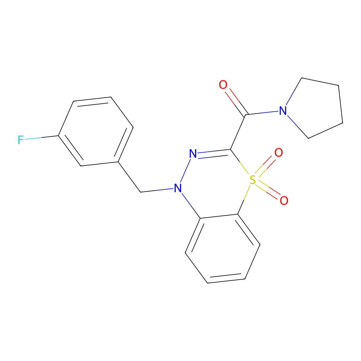 1-[(3-fluorophenyl)methyl]-3-(pyrrolidine-1-carbonyl)-1H-4lambda6,1,2-benzothiadiazine-4,4-dione molecular structure, CAS 1251602-65-9