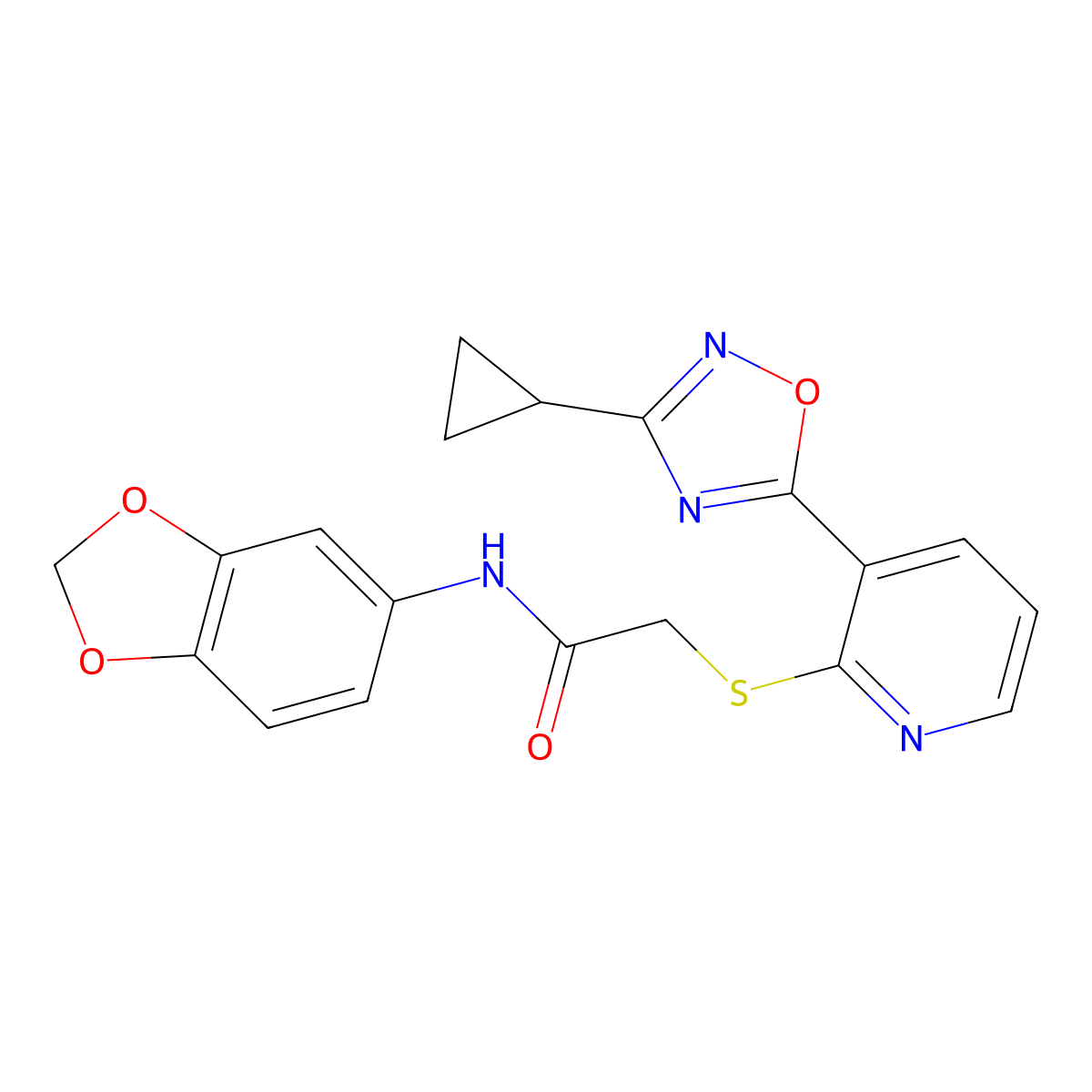 N-(benzo[d][1,3]dioxol-5-yl)-2-((3-(3-cyclopropyl-1,2,4-oxadiazol-5-yl)pyridin-2-yl)thio)acetamide molecular structure, CAS 1251602-66-0