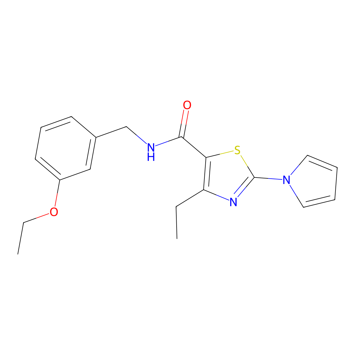 N-(3-ethoxybenzyl)-4-ethyl-2-(1H-pyrrol-1-yl)thiazole-5-carboxamide molecular structure, CAS 1251602-68-2