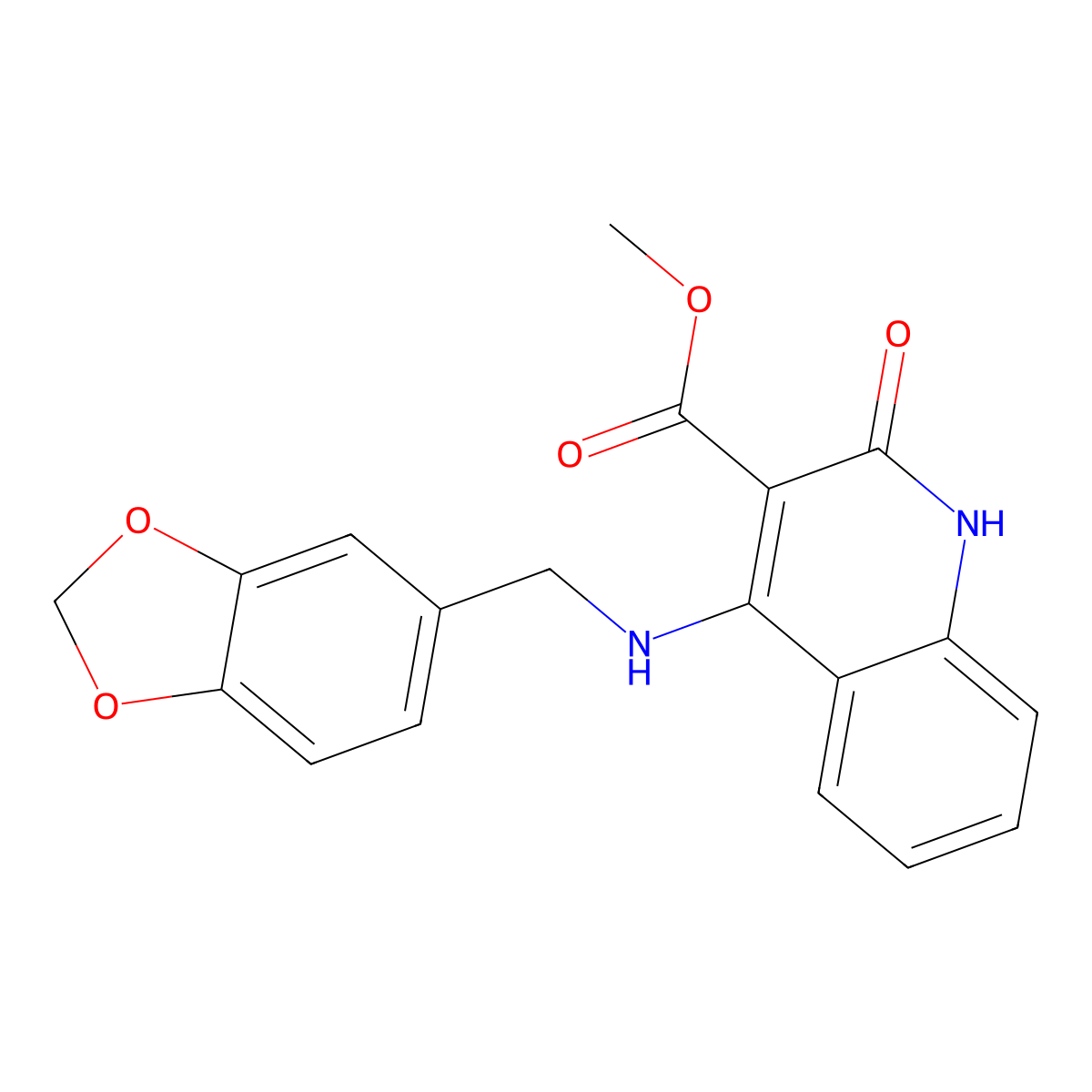 Methyl 4-((benzo[d][1,3]dioxol-5-ylmethyl)amino)-2-oxo-1,2-dihydroquinoline-3-carboxylate molecular structure, CAS 1251602-70-6