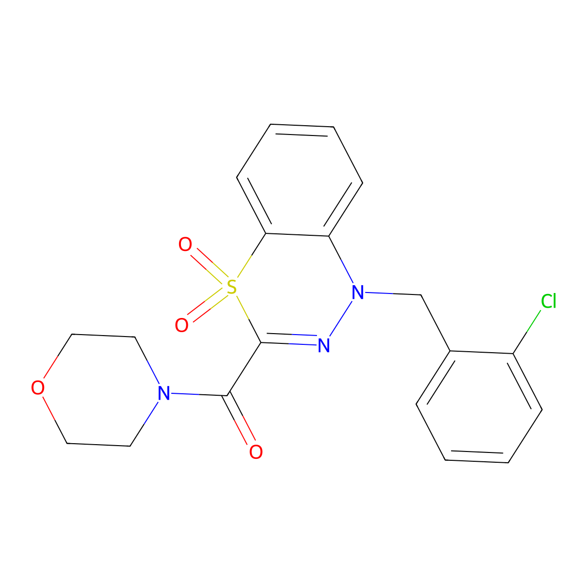 (1-(2-chlorobenzyl)-4,4-dioxido-1H-benzo[e][1,3,4]thiadiazin-3-yl)(morpholino)methanone molecular structure, CAS 1251602-75-1