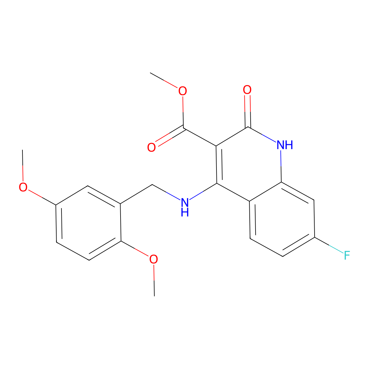 Methyl 4-((2,5-dimethoxybenzyl)amino)-7-fluoro-2-oxo-1,2-dihydroquinoline-3-carboxylate molecular structure, CAS 1251602-81-9