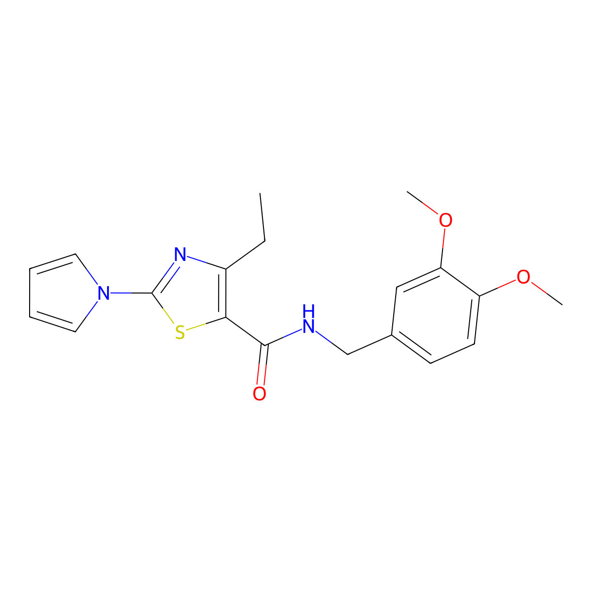 N-(3,4-dimethoxybenzyl)-4-ethyl-2-(1H-pyrrol-1-yl)thiazole-5-carboxamide molecular structure, CAS 1251602-82-0