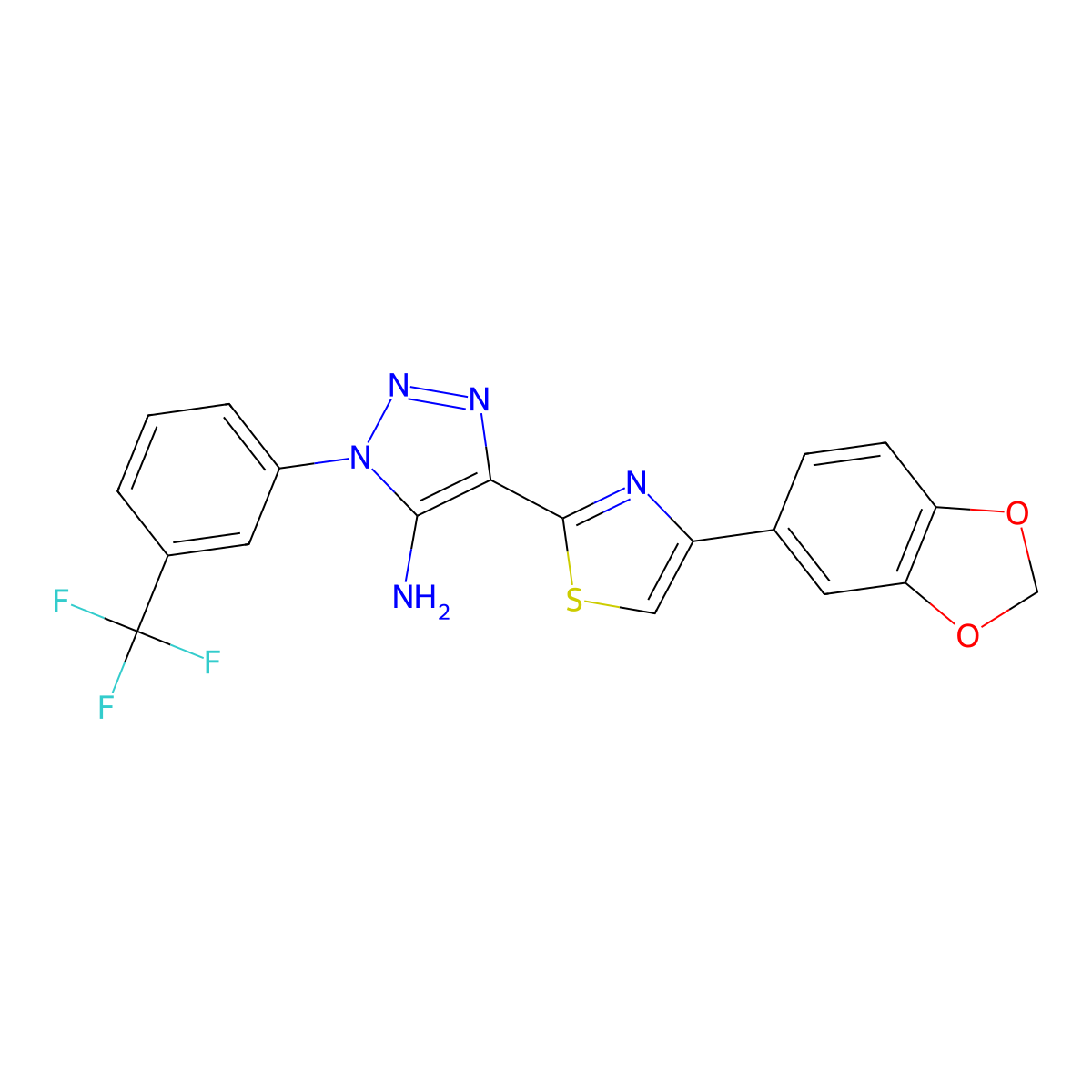 4-(4-(benzo[d][1,3]dioxol-5-yl)thiazol-2-yl)-1-(3-(trifluoromethyl)phenyl)-1H-1,2,3-triazol-5-amine molecular structure, CAS 1251602-85-3