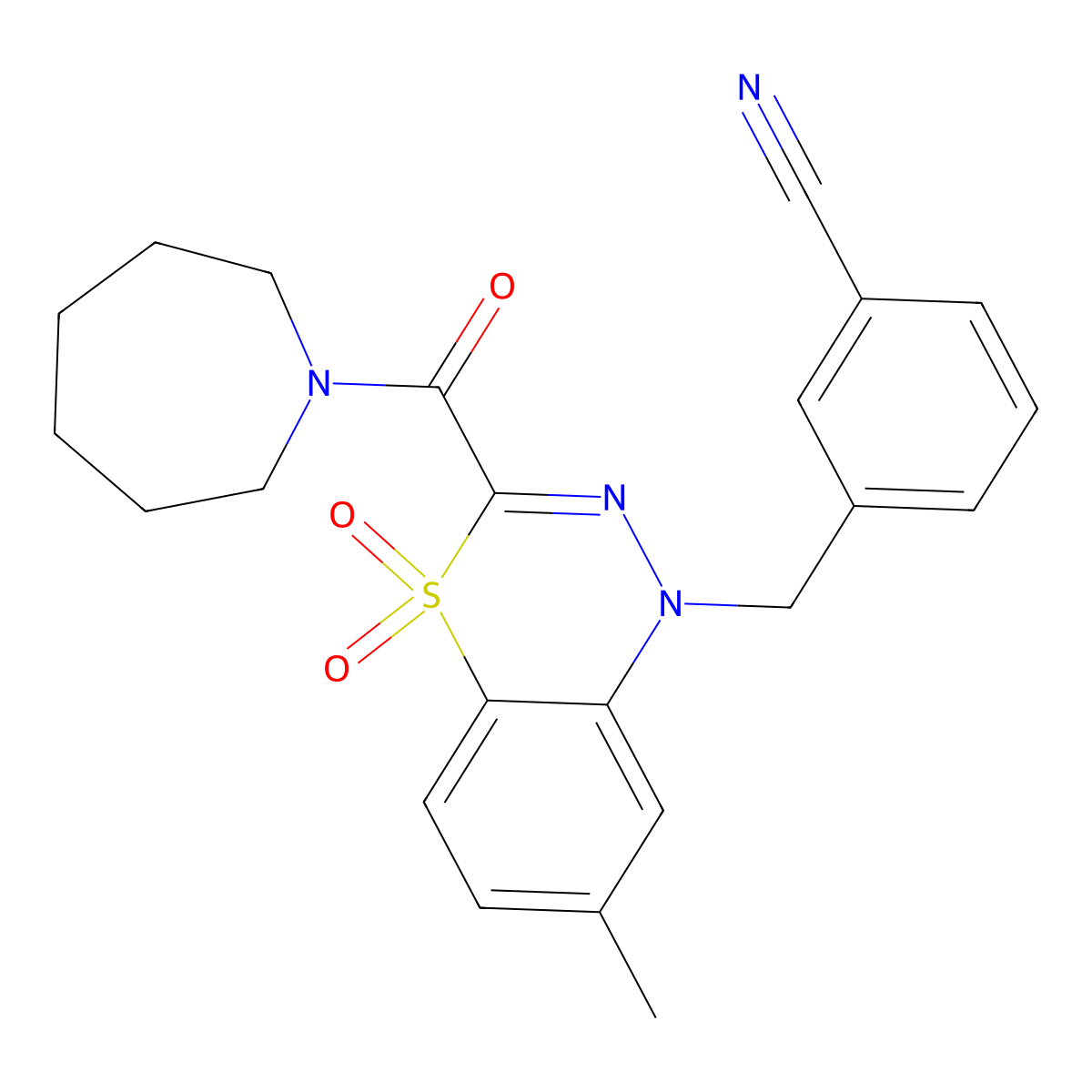3-{[3-(azepane-1-carbonyl)-7-methyl-4,4-dioxo-1H-4lambda6,1,2-benzothiadiazin-1-yl]methyl}benzonitrile molecular structure, CAS 1251602-96-6