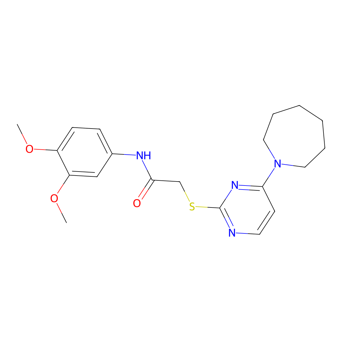 2-((4-(azepan-1-yl)pyrimidin-2-yl)thio)-N-(3,4-dimethoxyphenyl)acetamide molecular structure, CAS 1251603-22-1
