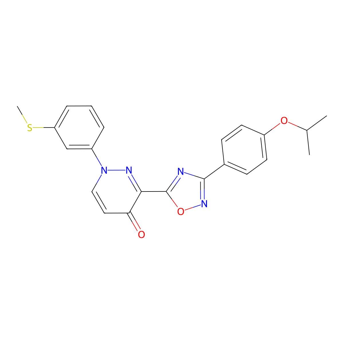 1-[3-(Methylsulfanyl)phenyl]-3-{3-[4-(propan-2-yloxy)phenyl]-1,2,4-oxadiazol-5-yl}-1,4-dihydropyridazin-4-one molecular structure, CAS 1251603-24-3