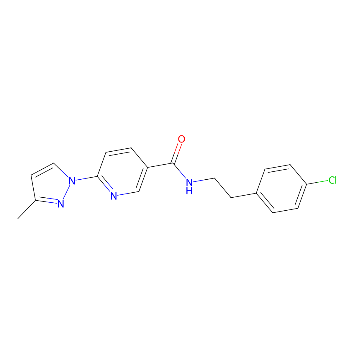 N-(4-chlorophenethyl)-6-(3-methyl-1H-pyrazol-1-yl)nicotinamide molecular structure, CAS 1251603-27-6