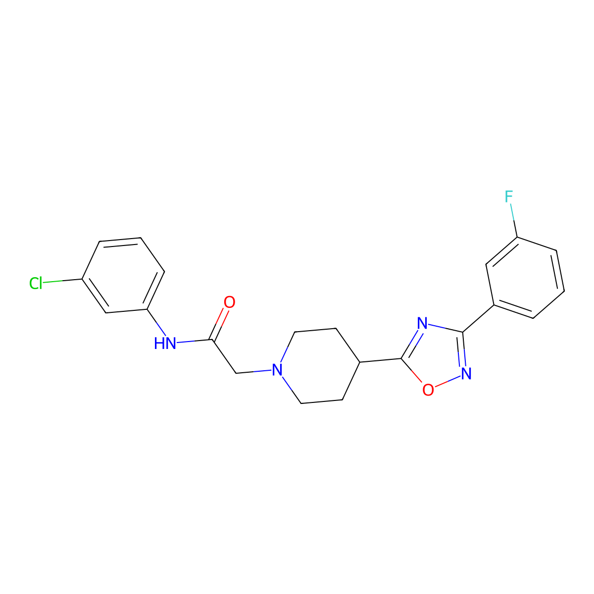 N-(3-chlorophenyl)-2-(4-(3-(3-fluorophenyl)-1,2,4-oxadiazol-5-yl)piperidin-1-yl)acetamide molecular structure, CAS 1251603-28-7