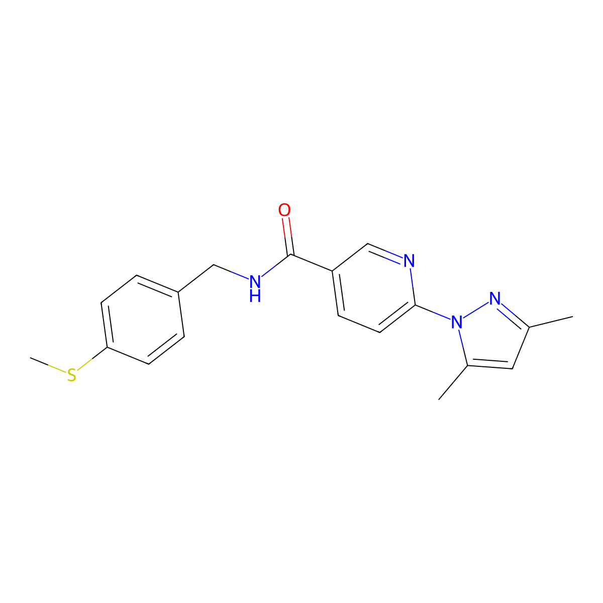 6-(3,5-dimethyl-1H-pyrazol-1-yl)-N-(4-(methylthio)benzyl)nicotinamide molecular structure, CAS 1251603-34-5
