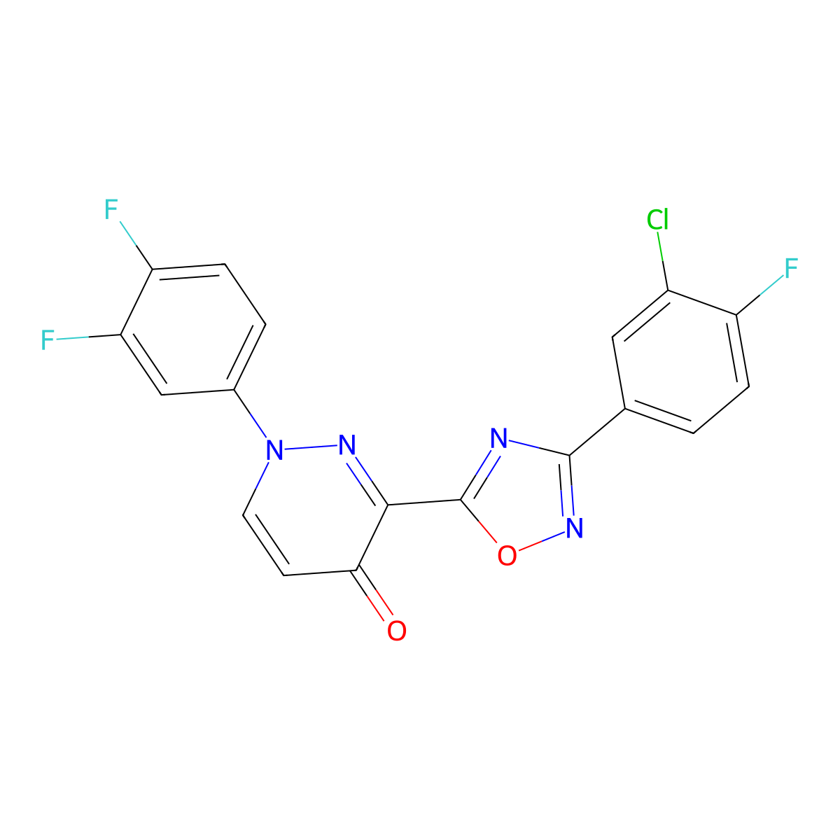 3-[3-(3-Chloro-4-fluorophenyl)-1,2,4-oxadiazol-5-yl]-1-(3,4-difluorophenyl)-1,4-dihydropyridazin-4-one molecular structure, CAS 1251603-44-7