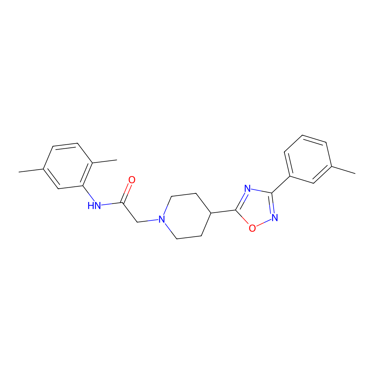N-(2,5-dimethylphenyl)-2-{4-[3-(3-methylphenyl)-1,2,4-oxadiazol-5-yl]piperidin-1-yl}acetamide molecular structure, CAS 1251603-53-8