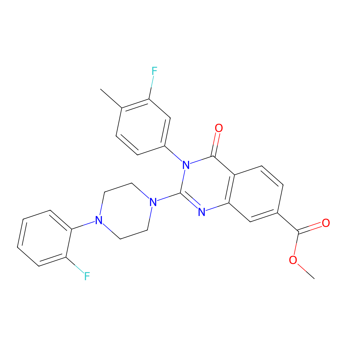 Methyl 3-(3-fluoro-4-methylphenyl)-2-[4-(2-fluorophenyl)piperazin-1-yl]-4-oxo-3,4-dihydroquinazoline-7-carboxylate molecular structure, CAS 1251603-56-1
