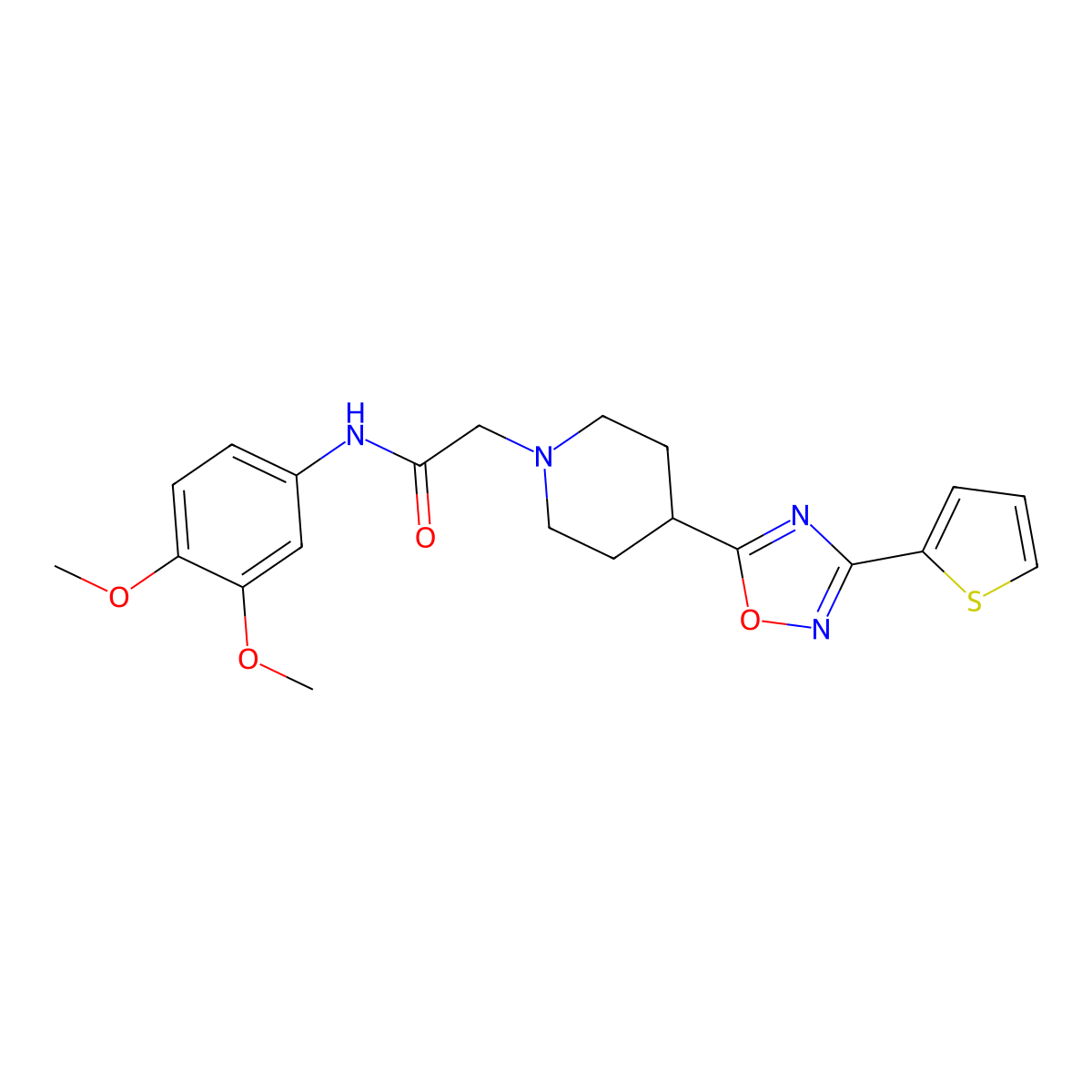 N-(3,4-dimethoxyphenyl)-2-{4-[3-(thiophen-2-yl)-1,2,4-oxadiazol-5-yl]piperidin-1-yl}acetamide molecular structure, CAS 1251603-60-7