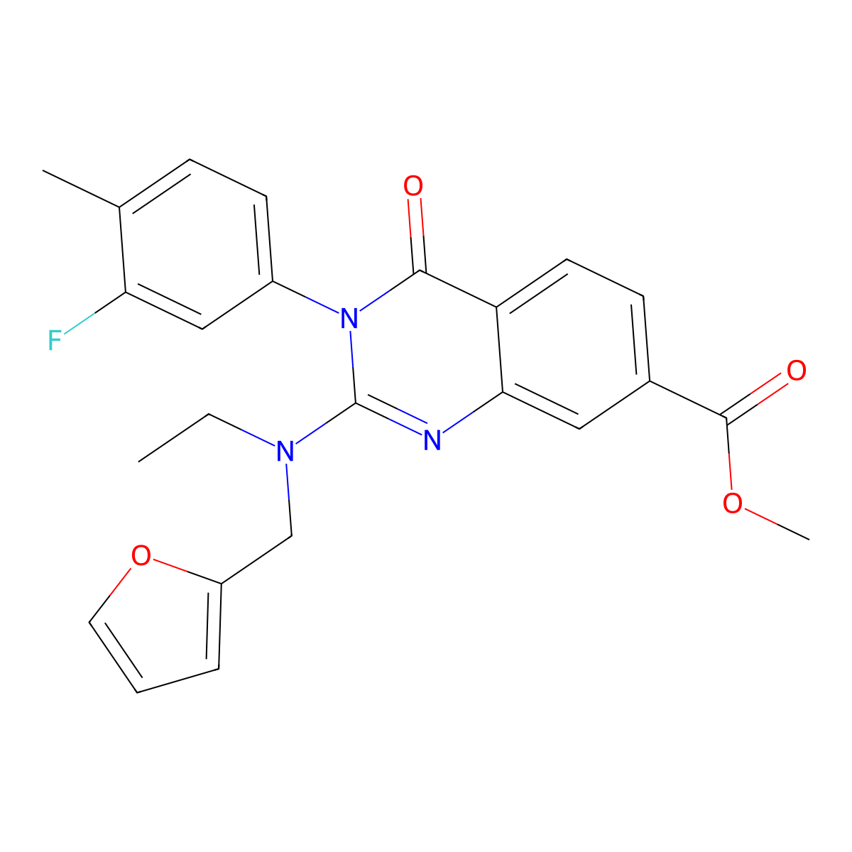 Methyl 2-{ethyl[(furan-2-yl)methyl]amino}-3-(3-fluoro-4-methylphenyl)-4-oxo-3,4-dihydroquinazoline-7-carboxylate molecular structure, CAS 1251603-61-8