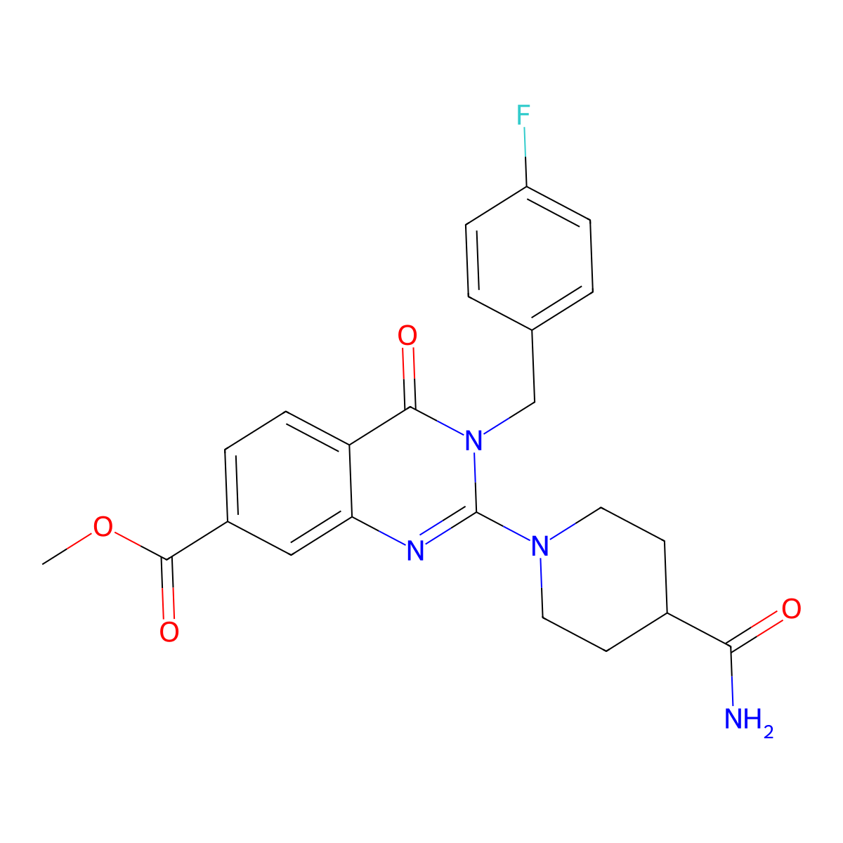 Methyl 2-(4-carbamoylpiperidin-1-yl)-3-[(4-fluorophenyl)methyl]-4-oxo-3,4-dihydroquinazoline-7-carboxylate molecular structure, CAS 1251603-65-2