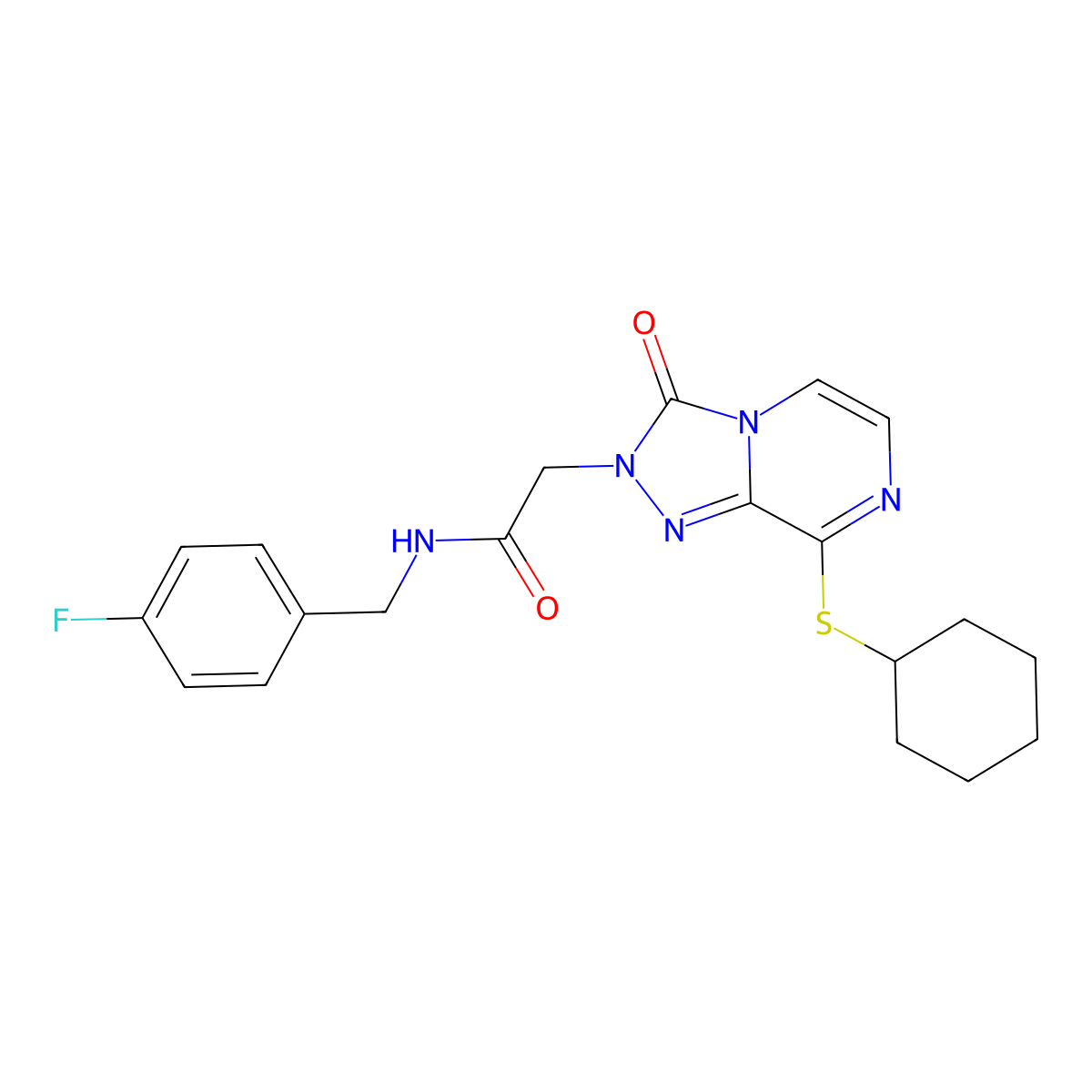 2-(8-(cyclohexylthio)-3-oxo-[1,2,4]triazolo[4,3-a]pyrazin-2(3H)-yl)-N-(4-fluorobenzyl)acetamide molecular structure, CAS 1251603-69-6