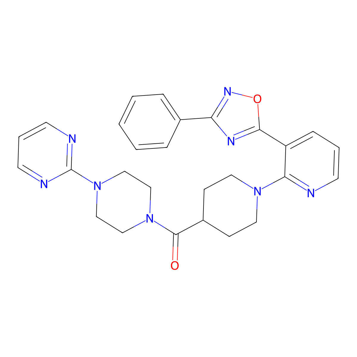 (1-(3-(3-Phenyl-1,2,4-oxadiazol-5-yl)pyridin-2-yl)piperidin-4-yl)(4-(pyrimidin-2-yl)piperazin-1-yl)methanone molecular structure, CAS 1251603-71-0