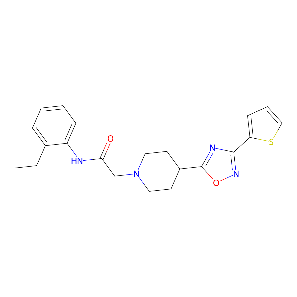 N-(2-ethylphenyl)-2-{4-[3-(thiophen-2-yl)-1,2,4-oxadiazol-5-yl]piperidin-1-yl}acetamide molecular structure, CAS 1251603-89-0