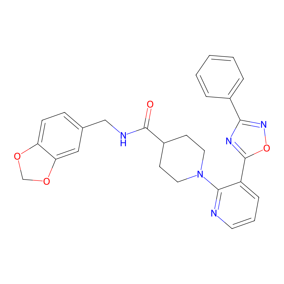N-(1,3-benzodioxol-5-ylmethyl)-1-[3-(3-phenyl-1,2,4-oxadiazol-5-yl)pyridin-2-yl]piperidine-4-carboxamide molecular structure, CAS 1251603-92-5