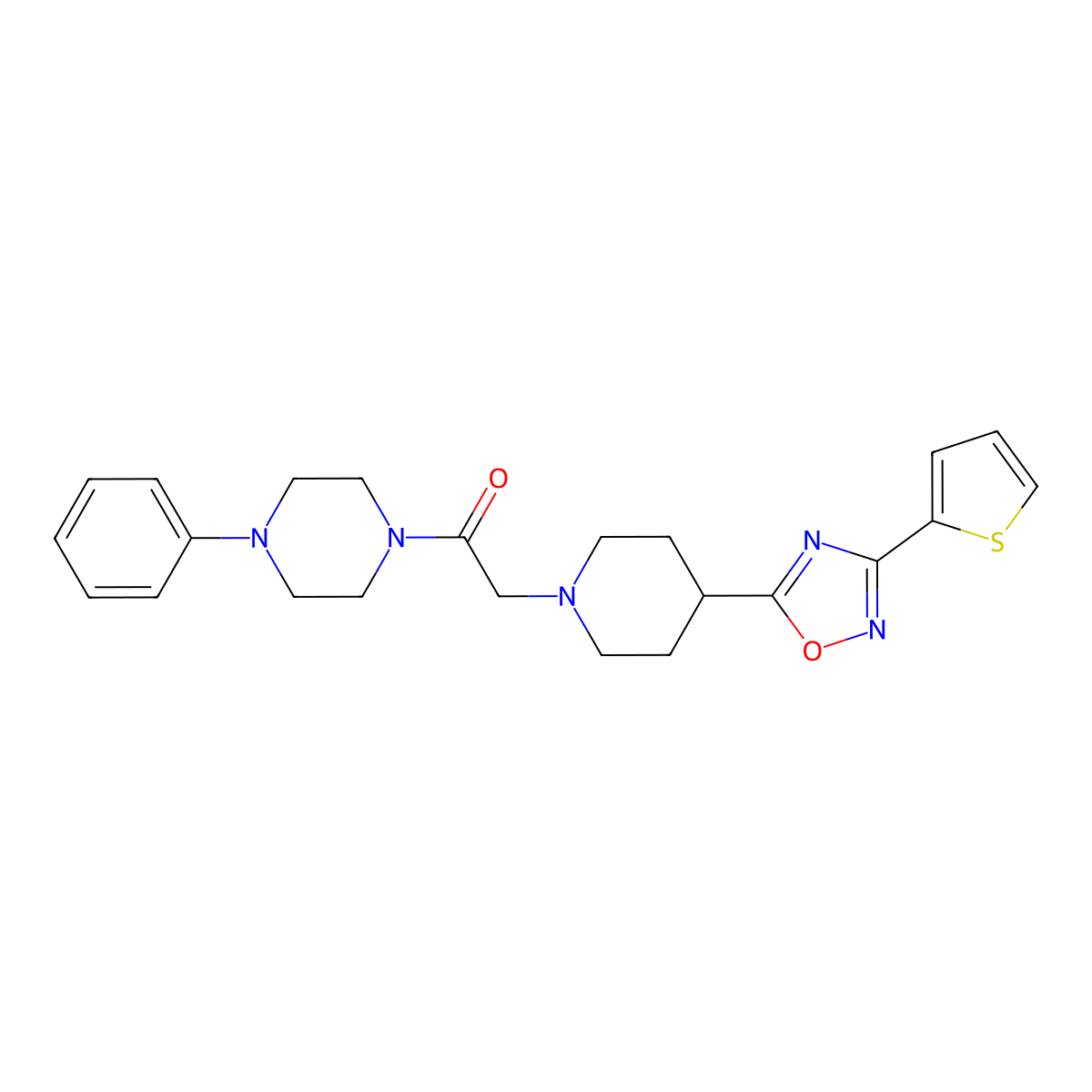1-(4-Phenylpiperazin-1-yl)-2-{4-[3-(thiophen-2-yl)-1,2,4-oxadiazol-5-yl]piperidin-1-yl}ethan-1-one molecular structure, CAS 1251603-93-6