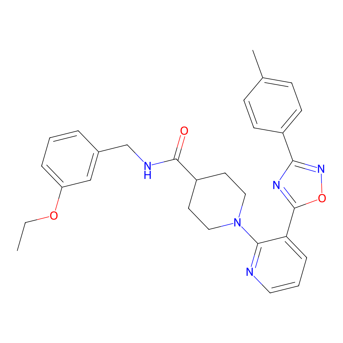 N-[(3-ethoxyphenyl)methyl]-1-{3-[3-(4-methylphenyl)-1,2,4-oxadiazol-5-yl]pyridin-2-yl}piperidine-4-carboxamide molecular structure, CAS 1251604-00-8