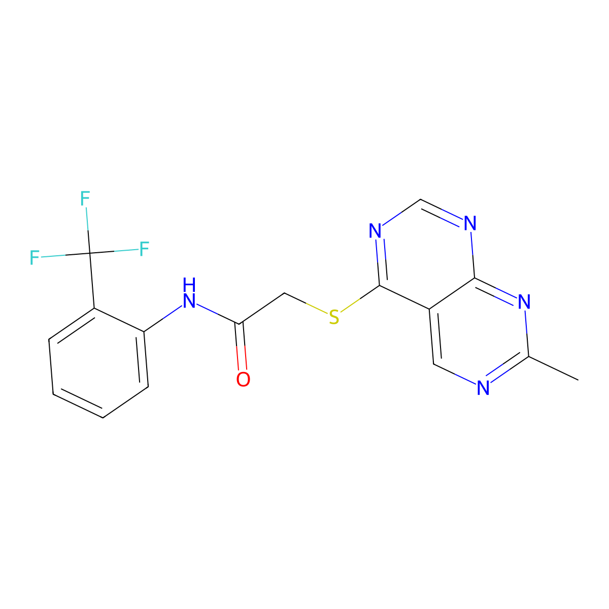 2-((7-methylpyrimido[4,5-d]pyrimidin-4-yl)thio)-N-(2-(trifluoromethyl)phenyl)acetamide molecular structure, CAS 1251604-09-7