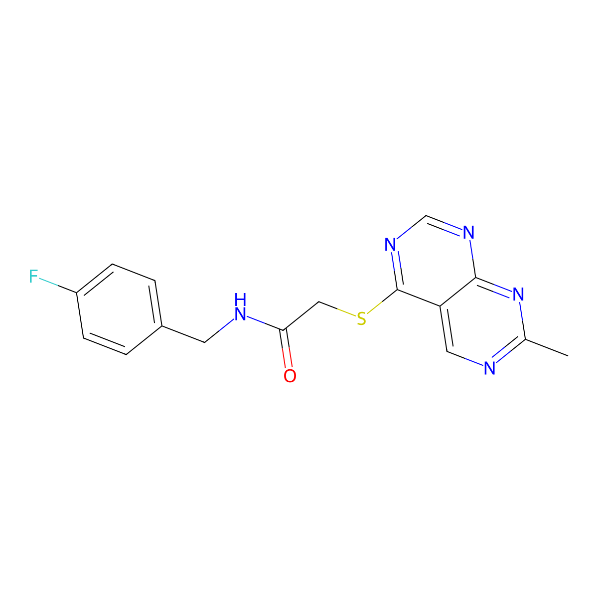 N-(4-fluorobenzyl)-2-((7-methylpyrimido[4,5-d]pyrimidin-4-yl)thio)acetamide molecular structure, CAS 1251604-15-5