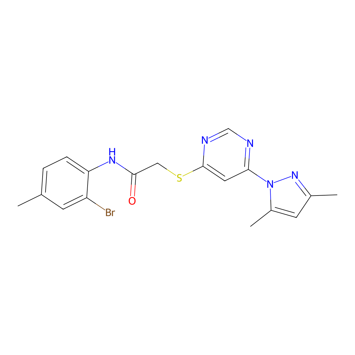N-(2-bromo-4-methylphenyl)-2-((6-(3,5-dimethyl-1H-pyrazol-1-yl)pyrimidin-4-yl)thio)acetamide molecular structure, CAS 1251604-25-7