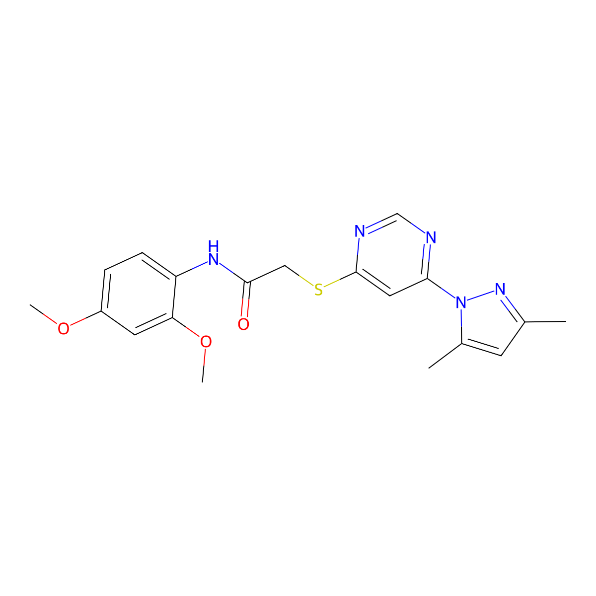 N-(2,4-dimethoxyphenyl)-2-((6-(3,5-dimethyl-1H-pyrazol-1-yl)pyrimidin-4-yl)thio)acetamide molecular structure, CAS 1251604-32-6