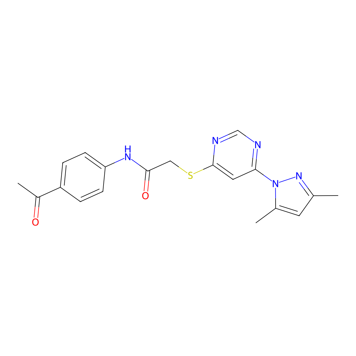 N-(4-acetylphenyl)-2-((6-(3,5-dimethyl-1H-pyrazol-1-yl)pyrimidin-4-yl)thio)acetamide molecular structure, CAS 1251604-36-0