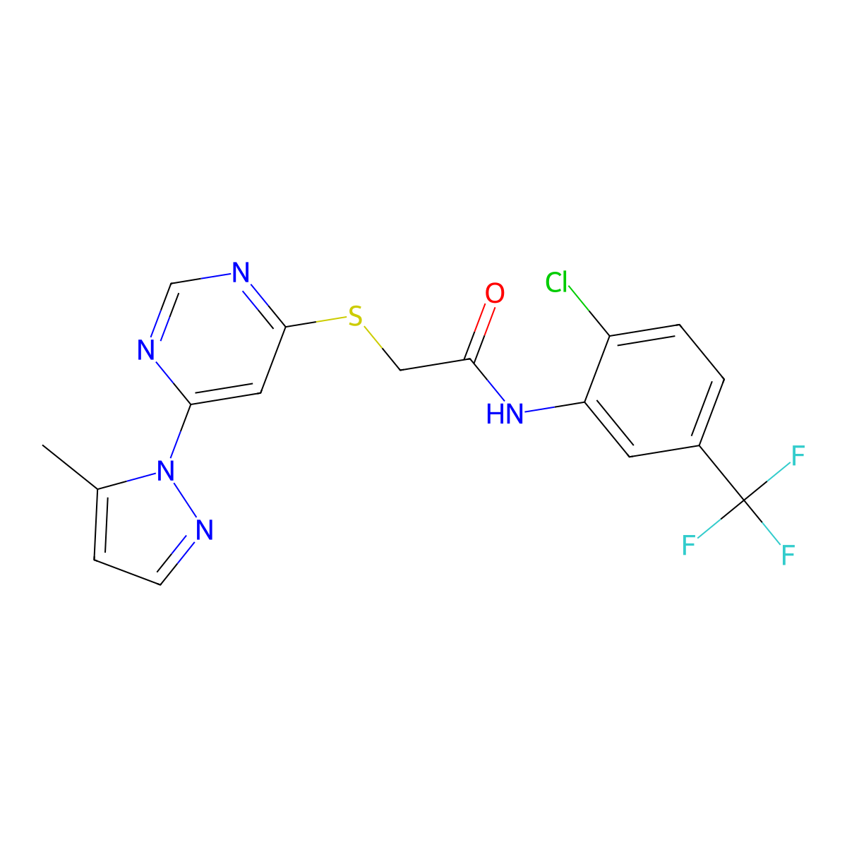 N-[2-chloro-5-(trifluoromethyl)phenyl]-2-{[6-(5-methyl-1H-pyrazol-1-yl)pyrimidin-4-yl]sulfanyl}acetamide molecular structure, CAS 1251604-37-1