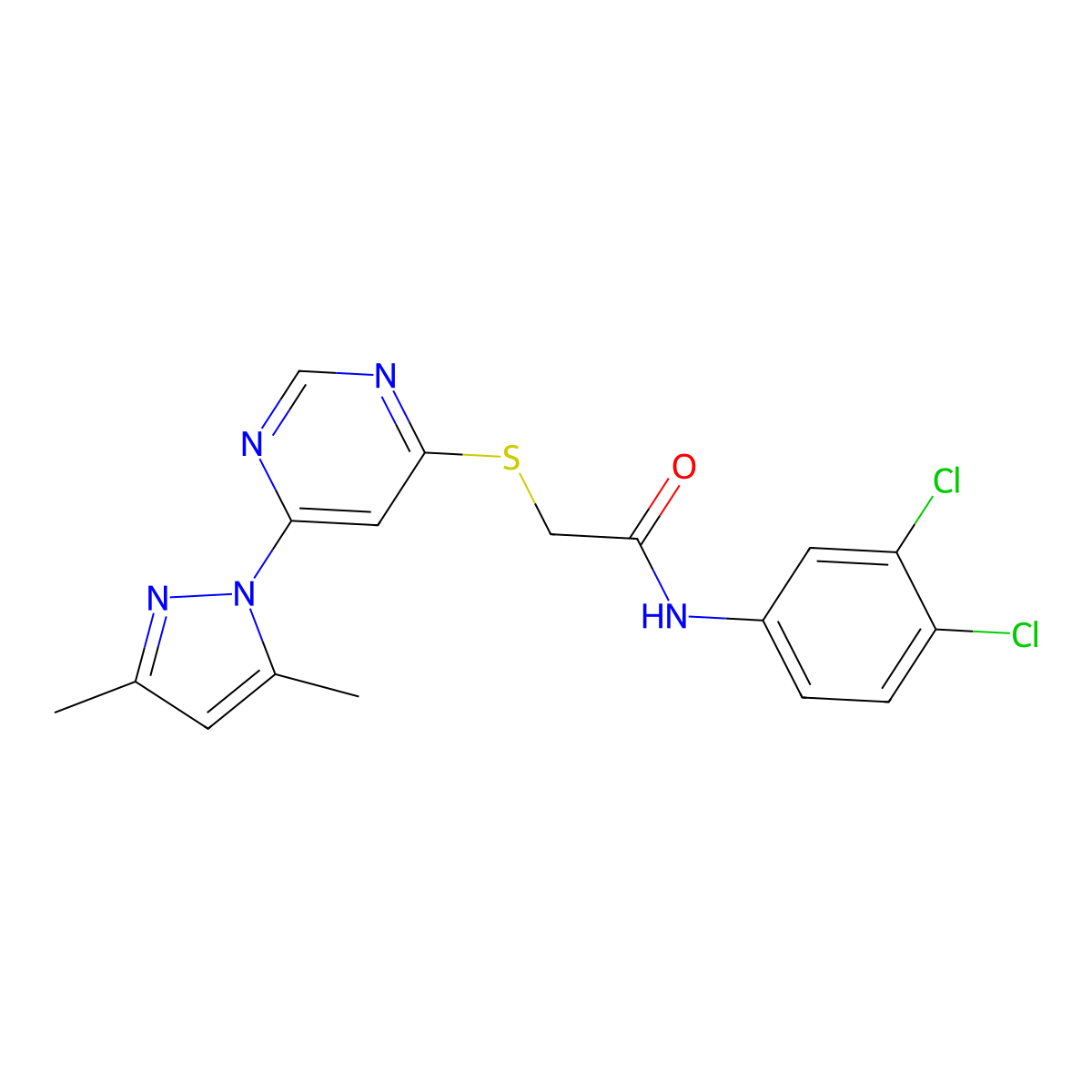 N-(3,4-dichlorophenyl)-2-((6-(3,5-dimethyl-1H-pyrazol-1-yl)pyrimidin-4-yl)thio)acetamide molecular structure, CAS 1251604-43-9