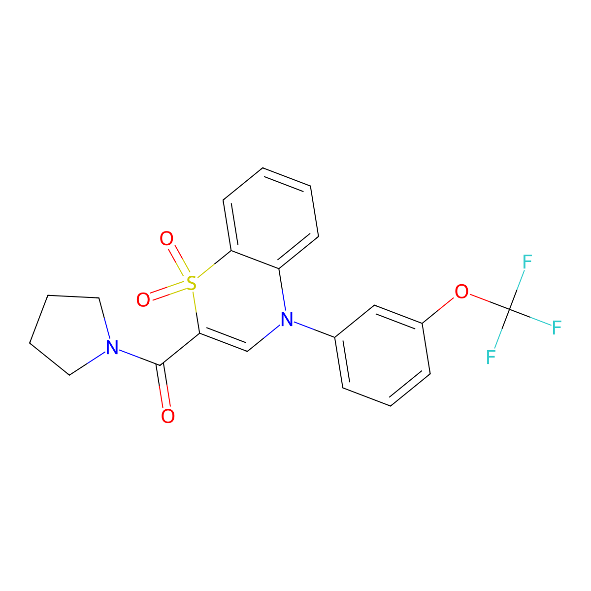 2-(pyrrolidin-1-ylcarbonyl)-4-[3-(trifluoromethoxy)phenyl]-4H-1,4-benzothiazine 1,1-dioxide molecular structure, CAS 1251604-50-8