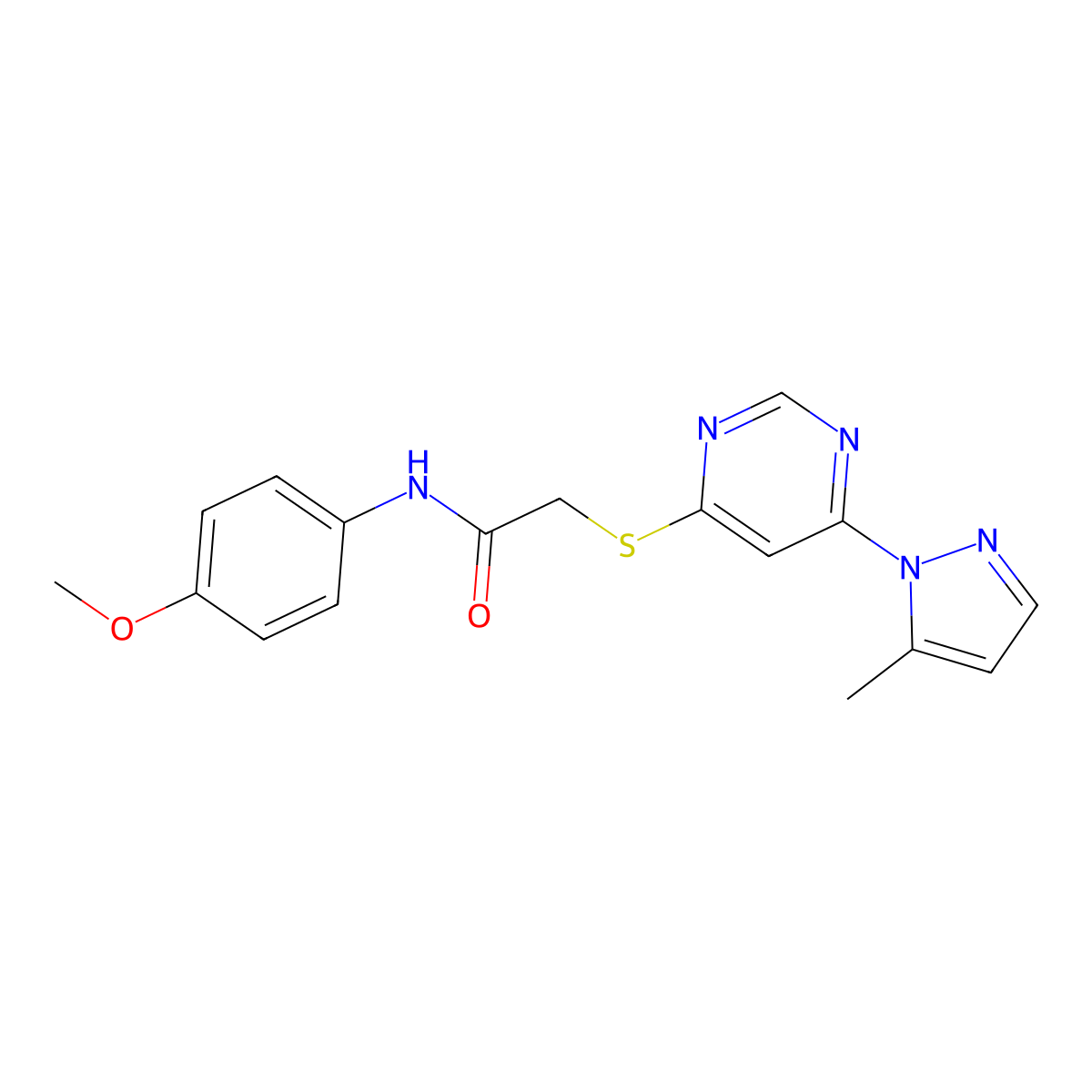 N-(4-methoxyphenyl)-2-((6-(5-methyl-1H-pyrazol-1-yl)pyrimidin-4-yl)thio)acetamide molecular structure, CAS 1251604-53-1