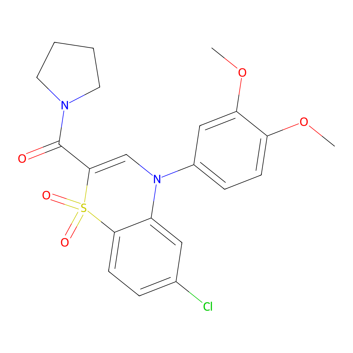 6-chloro-4-(3,4-dimethoxyphenyl)-2-(pyrrolidine-1-carbonyl)-4H-1lambda6,4-benzothiazine-1,1-dione molecular structure, CAS 1251604-59-7