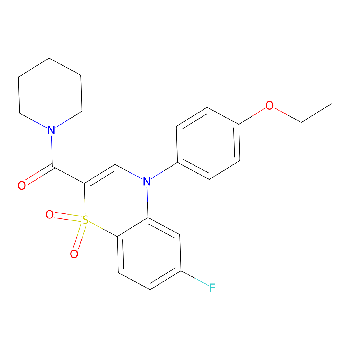 [4-(4-ethoxyphenyl)-6-fluoro-1,1-dioxido-4H-1,4-benzothiazin-2-yl](piperidin-1-yl)methanone molecular structure, CAS 1251604-64-4