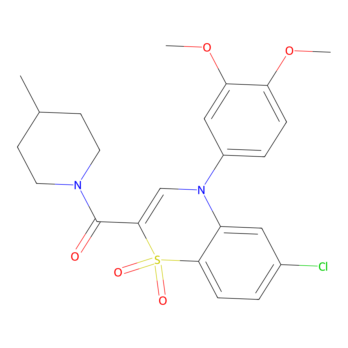 [6-chloro-4-(3,4-dimethoxyphenyl)-1,1-dioxido-4H-1,4-benzothiazin-2-yl](4-methylpiperidin-1-yl)methanone molecular structure, CAS 1251604-69-9