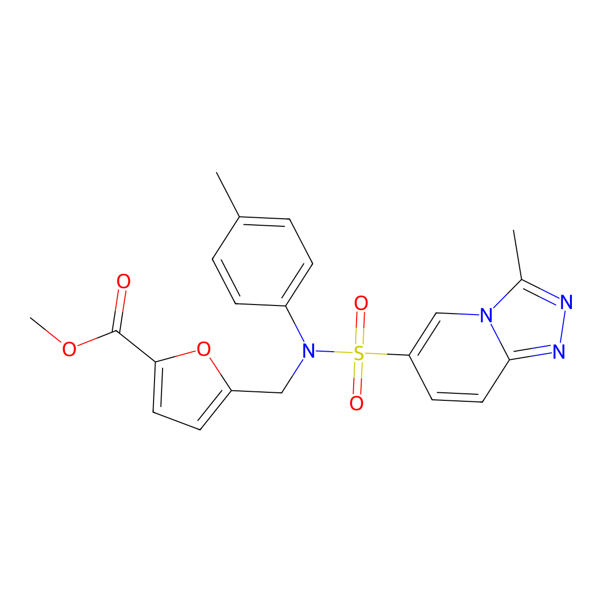 methyl 5-{[N-(4-methylphenyl)3-methyl-[1,2,4]triazolo[4,3-a]pyridine-6-sulfonamido]methyl}furan-2-carboxylate molecular structure, CAS 1251604-71-3